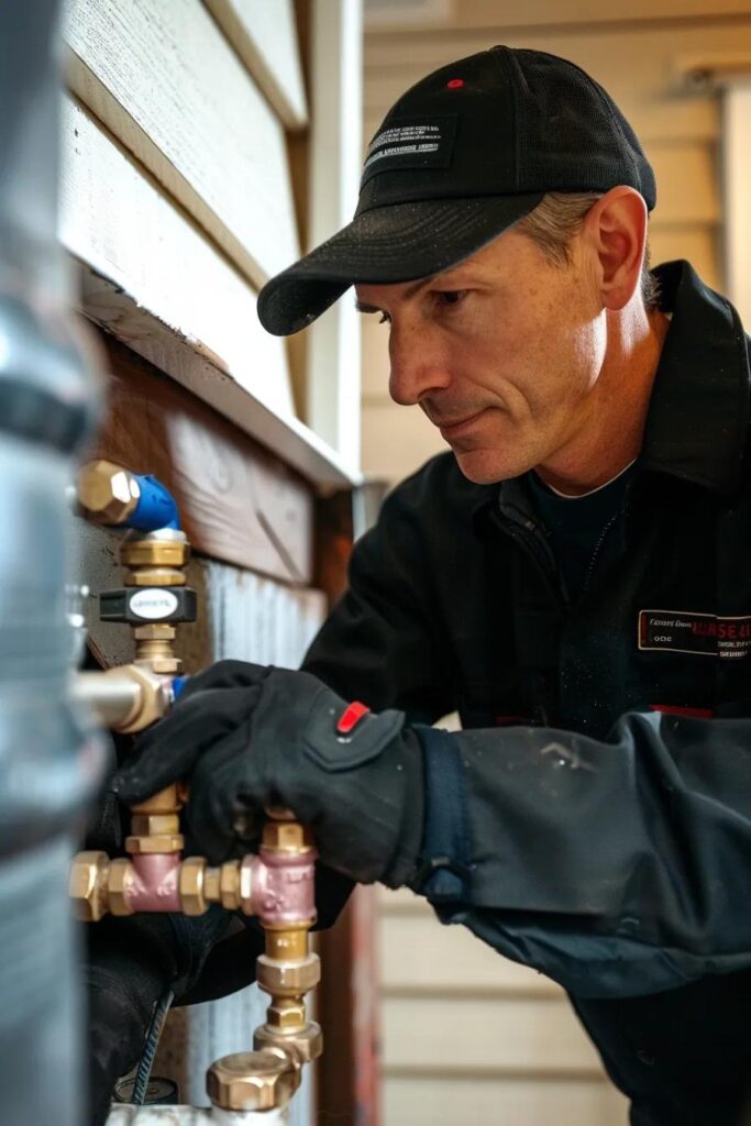 Licensed Houston plumber inspecting home for winter plumbing issues