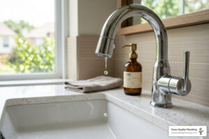 dripping chrome bathroom faucet in a Houston home - why your faucet drips and what it means for your plumbing